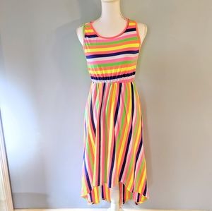Neon striped Hi-Lo, lace-back dress